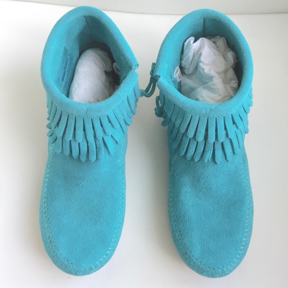 Minnetonka Other - MINNETONKA NEW 3 GIRLS MOCCASINS TURQUOISE SUEDE